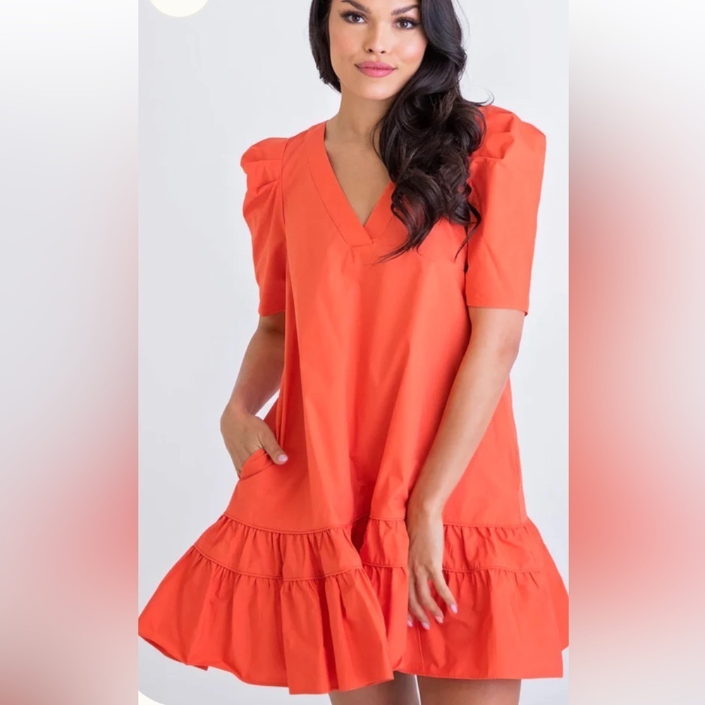 Karlie Bold Pink Cotton Puff Sleeve Mini Dress Small